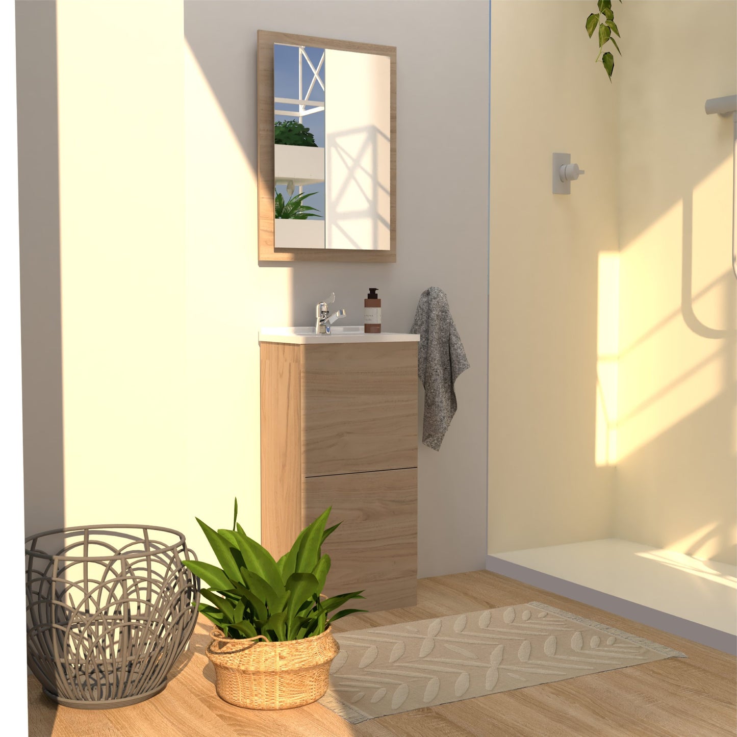 Mueble Tiny a Piso con Lavamanos 40X27X84 - Sha Design Studio