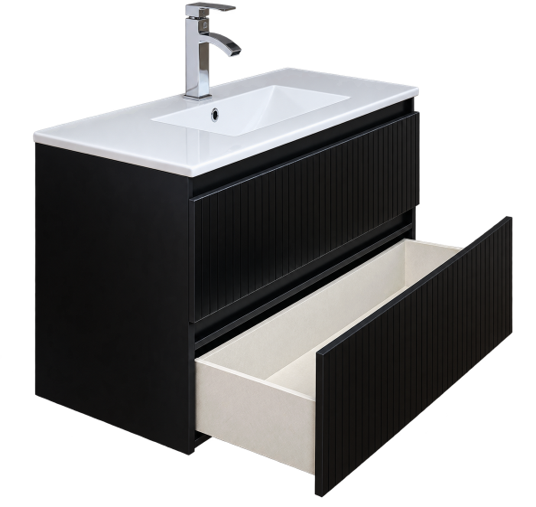 Mueble Negro Ranurado dos Cajones 100cm