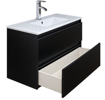 Mueble Negro Ranurado dos Cajones 100cm