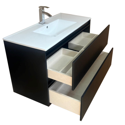 Mueble Negro Ranurado dos Cajones 100cm