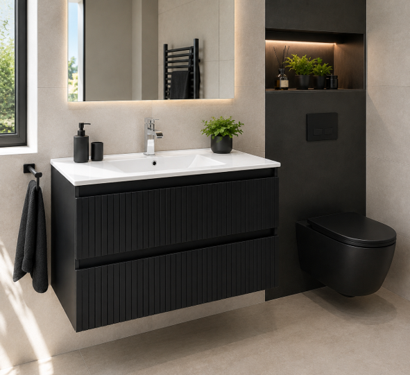Mueble Negro Ranurado dos Cajones 100cm